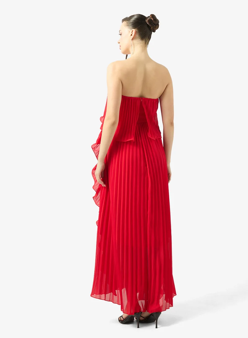 جينجر Bandeau Ruffle Detail Plisse Dress